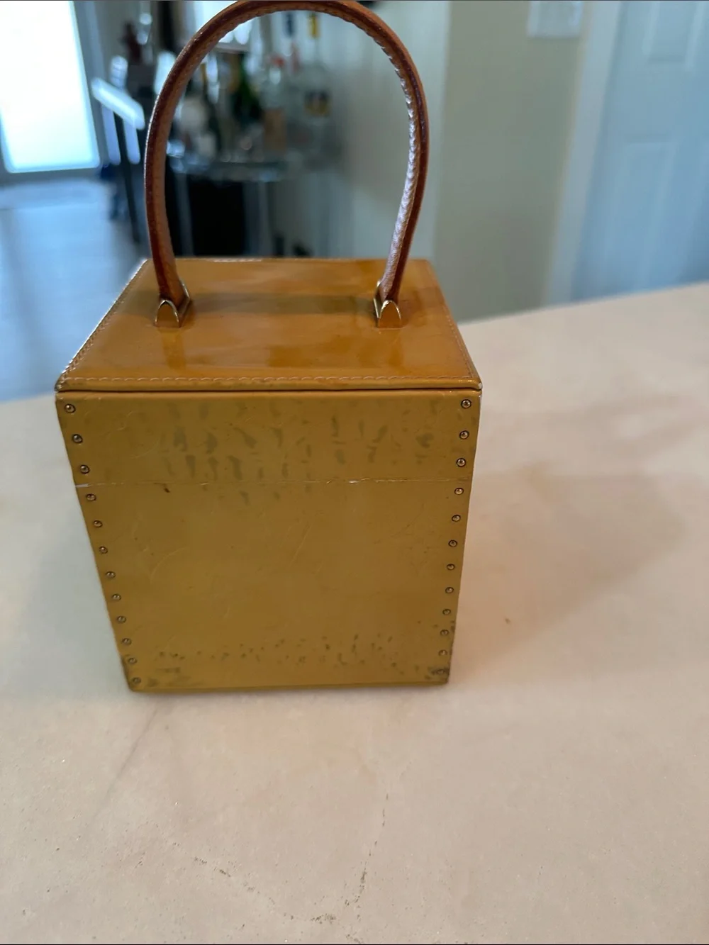 Vintage Louis Vuitton Patent Alma Cube Top Handle Bag in Mustard Yellow - Picture 4 of 4